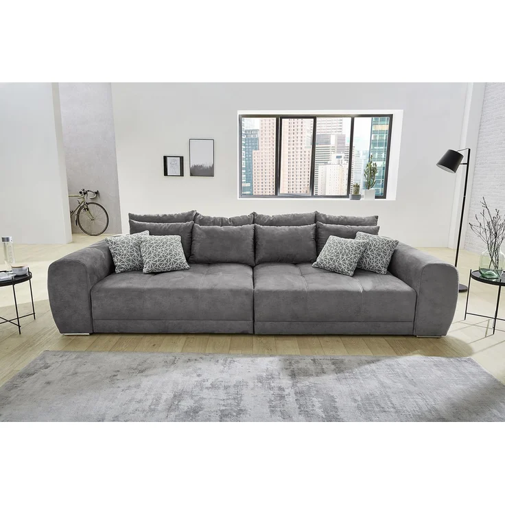 Big-Sofa XXL 306 cm Federkern Lounge Couch mit Bezug aus Mikrofaserstoff in Grau – Bild 2