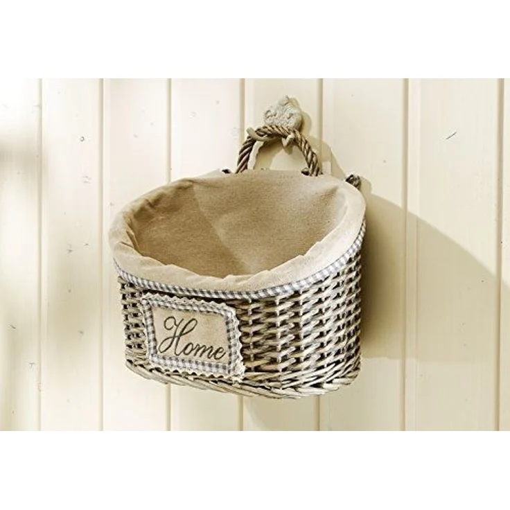 Kobolo Dekokorb Korb Weide mit Textil in grey-washed L 31 cm – Bild 2