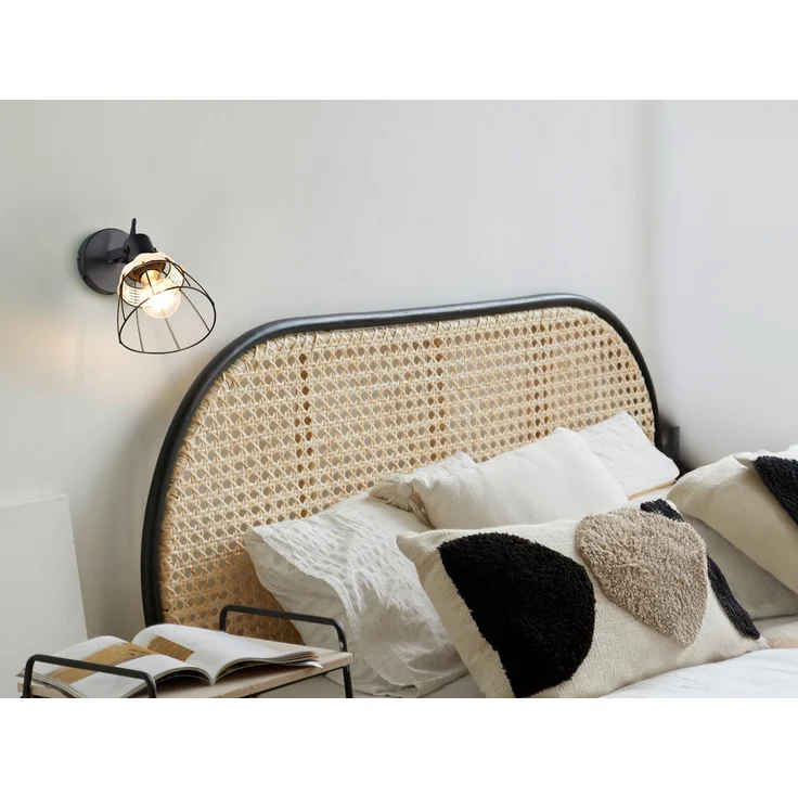 Wandstrahler JEROME mit Schalter & Gitter Lampenschirm Rattan, Breite 14cm – Bild 5