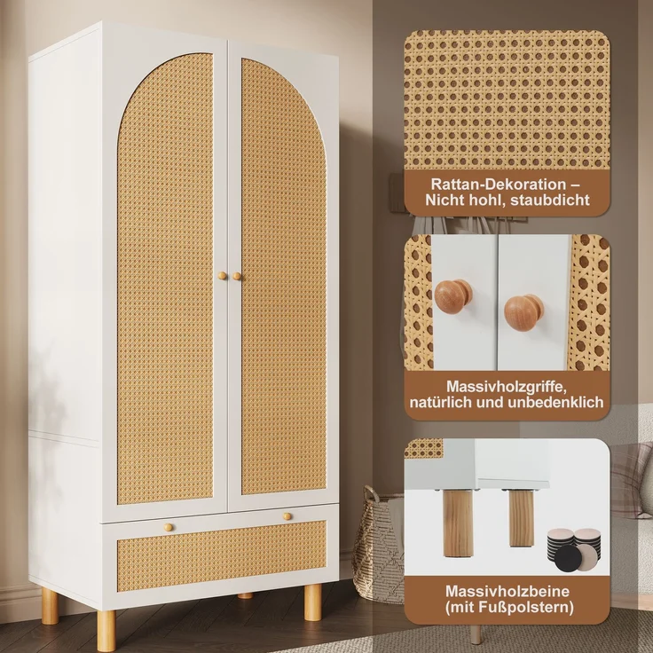 Abrihome Kleiderschrank mit höhenverstellbaren Regalen und Kleiderstange, Weiß, 180x52x85 cm – Bild 4