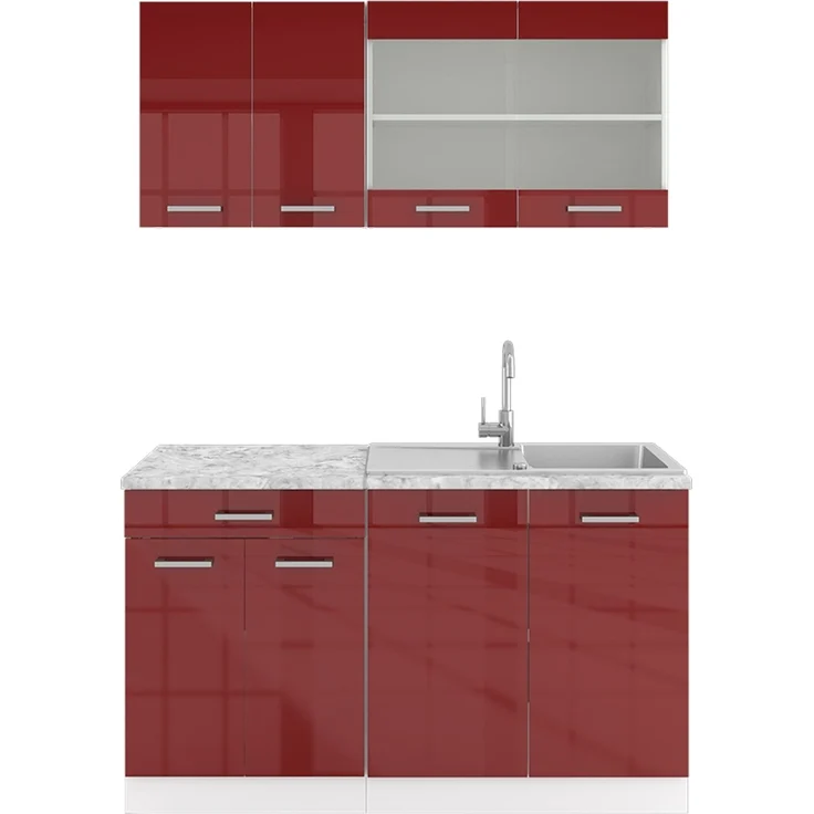 Singleküche R-Line Rot Hochglanz/Weiß 140 cm ohne Arbeitsplatte Vicco – Bild 1