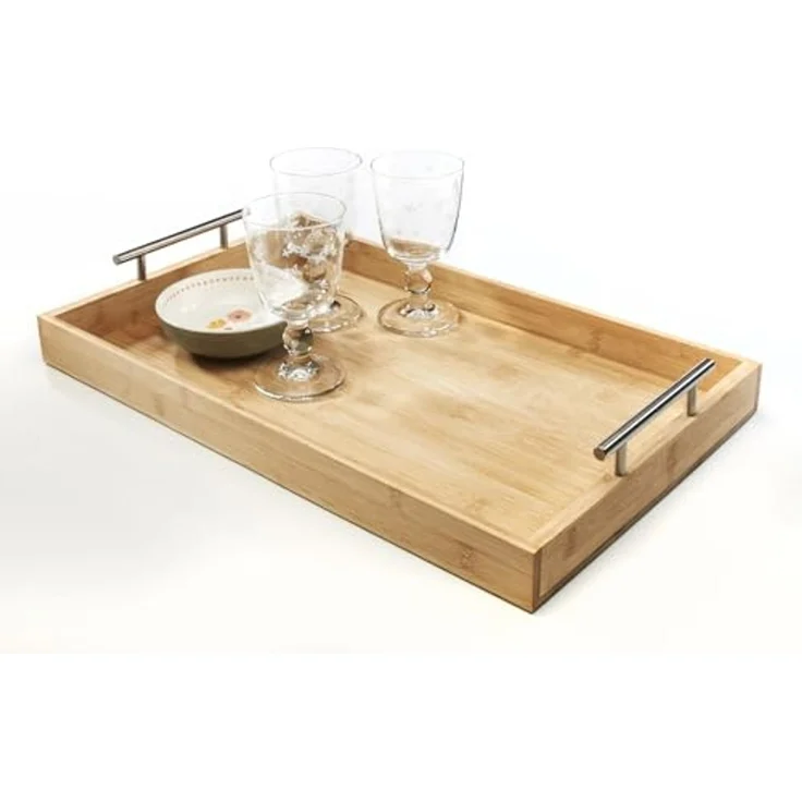 Kobolo Tablett rechteckig aus Bambus mit Metallgriffen - braun, Bambus – Bild 2