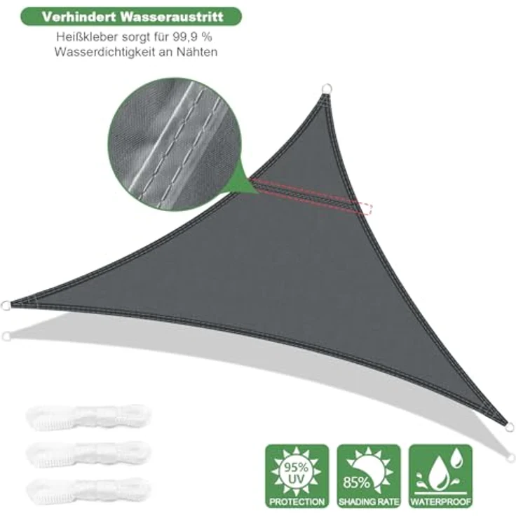 AXT SHADE Sonnensegel Wasserdicht Dreieckig 3,6 x 3,6 x 3,6 m Wetterschutz Sonnenschutz PES Polyester mit UV Schutz für Terrasse Balkon Garten-Grau Anthrazit(Wir Machen Sondergrößen) – Bild 3
