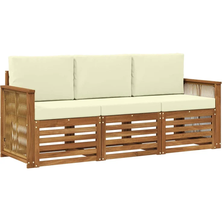vidaXL Outdoor-Sofagarnitur 3 stk. 3-Sitzer Natur und Creme 3383966 – Bild 2