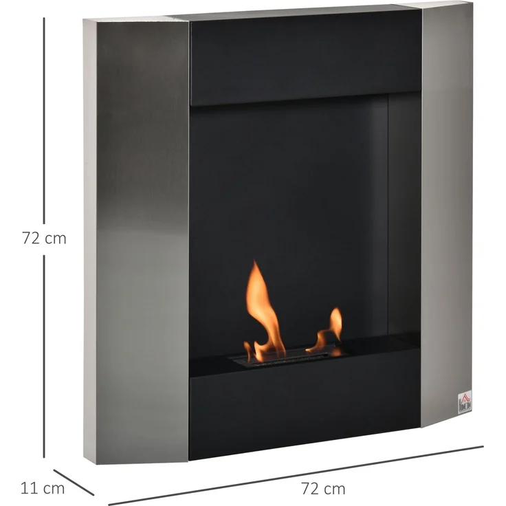 JARDJ Wandmontierter Bioethanolkamin mit 0,7-Liter-Tank und 20 m² Abdeckung, Stahl, 72 x 11 x 72 cm, Silber und Schwarz – Bild 5