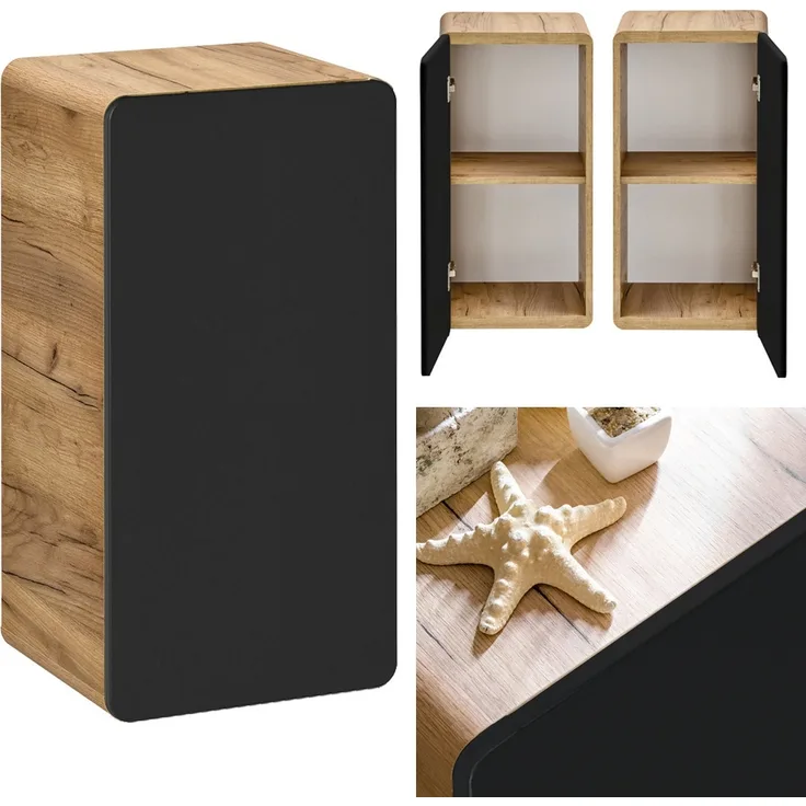 Badschrank, Unterschrank NEW-LUTON in seidenmatt anthrazit mit Wotaneiche, B/H/T ca. 35/68/32cm