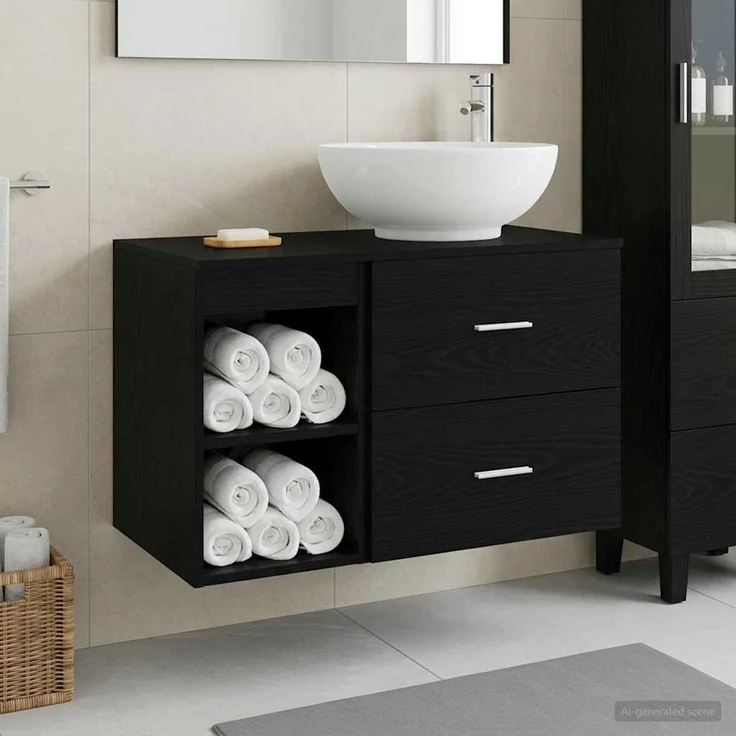 vidaXL Badezimmerschrank-Set 2 stk. Schwarz Eichen-Optik 3403913 – Bild 1