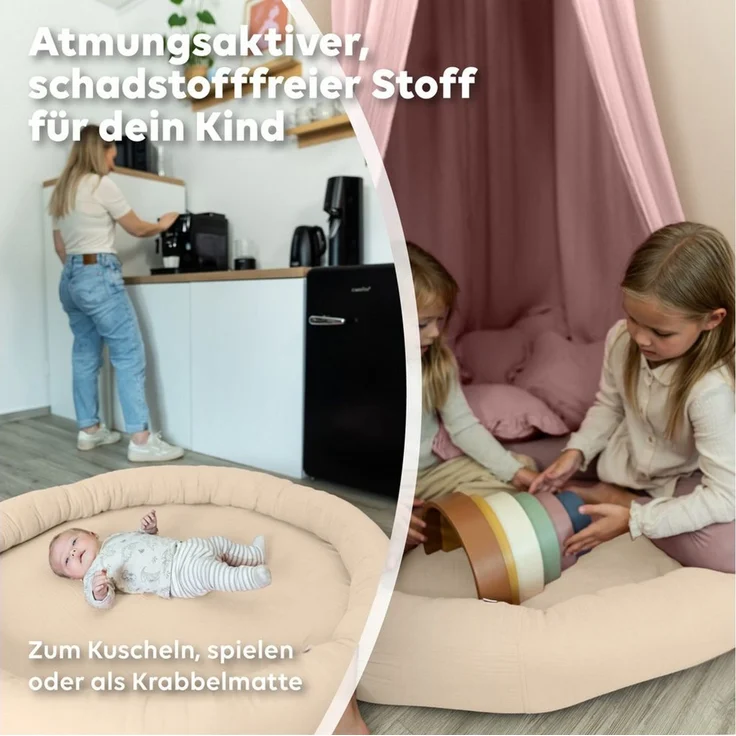 lilimaus Bodenkissen Sitzkissen für Kinder aus Musselin - Spielmatte & Kuschelecke, mit zarter Rüscheneinfassung - zum Lesen, Spielen & Kuscheln – Bild 3