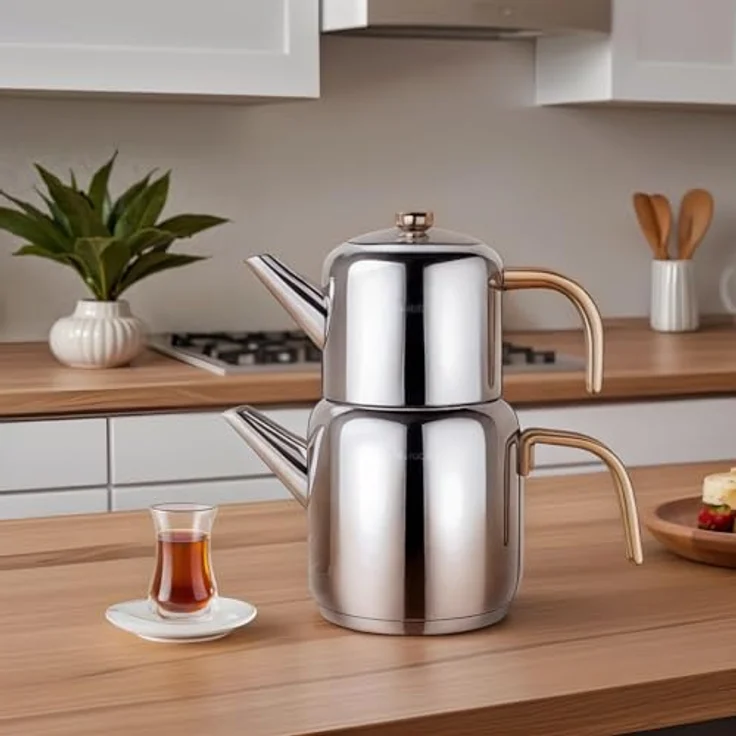Karaca New Mira Gold Türkisches Teekannen-Set, Induktionsgeeignet, 1L Teekanne & 2L Teekessel aus Edelstahl, Spülmaschinenfest, Türkische Teekanne, Teekocher, Tea Maker, Caydanlik, Demlik – Bild 5
