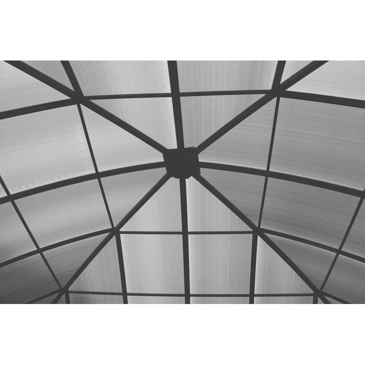 LECO Kuppeldachpavillon, Aluminium- und Stahlrohrgestell anthrazit, Polycarbonat-Dach grau-transparent, Polyester-Seitenteile lichtgrau, 3,65x3,65 m – Bild 3
