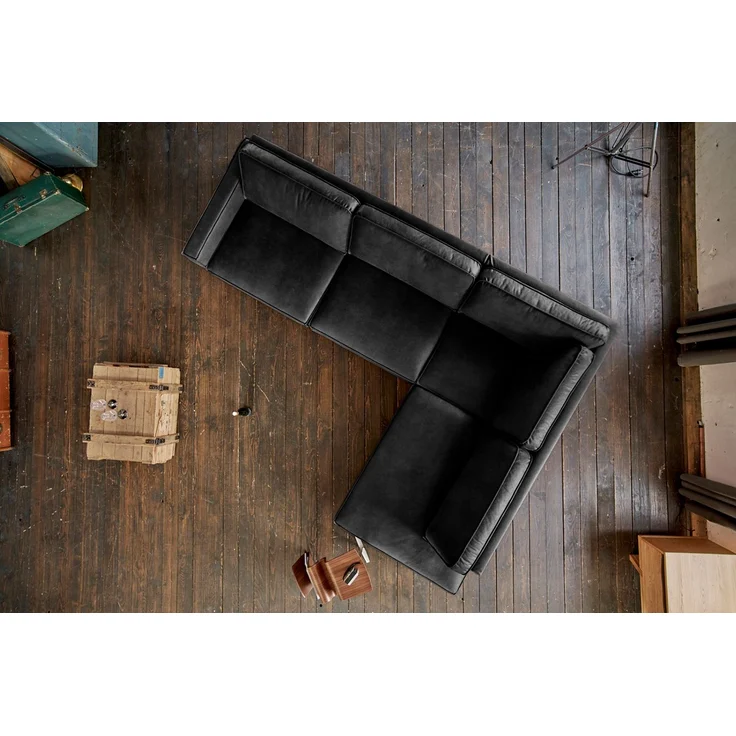 KAWOLA Ecksofa VILNIUS 3-Sitzer mit Recamiere rechts Lederfaserstoff schwarz 85 x 217 x 290 cm – Bild 4