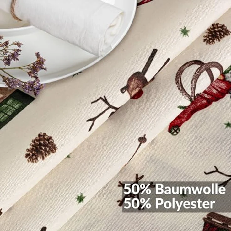 ANRO Tischdecke Weihnachten abwaschbare Weihnachtstischdecke (Einzelstück 1-tlg), Schmutzabweisend Weihnachten Rot-Grün 100x140cm – Bild 2