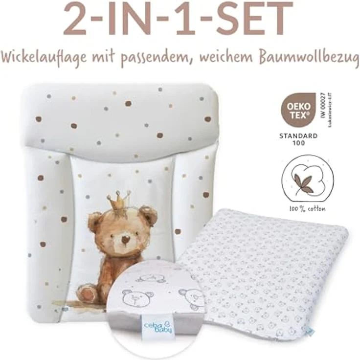 Ceba Baby® Wickelauflage 50x70 cm – Weiche Baby Wickelunterlage - Wasserdicht, abwaschbar - inkl. abnehmbarem Baumwollbezug – Für Jungen und Mädchen – OEKO-TEX® Standard 100 – Made in EU – Bild 3
