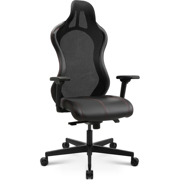 Topstar Bürostuhl Gamingstuhl Sitness RS Sport Plus Continental Kunstleder inkl. Armlehnen schwarz rote Naht mit Lordosenkissen