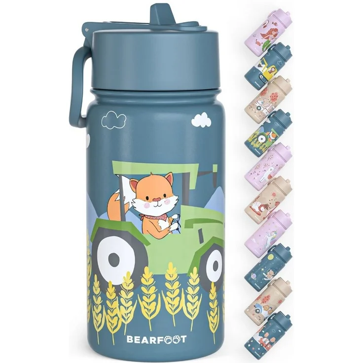 BEARFOOT Trinkflasche Thermo Kinder Trinkflasche Edelstahl - Traktor, Thermosflasche, auslaufsicher, Edelstahl, Kinderflasche, BPA-frei – Bild 1