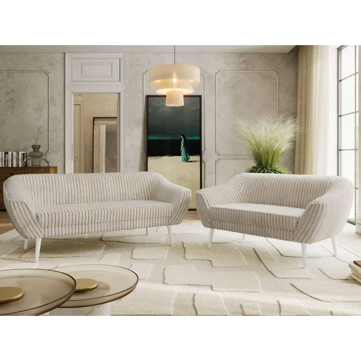 Skandinavisches Sofa Set PIRS 3-2, Komplettset, Wellenfederung, weiße Füße, Sitzgruppe, Polstermöbel Set - Beige Cord – Bild 1