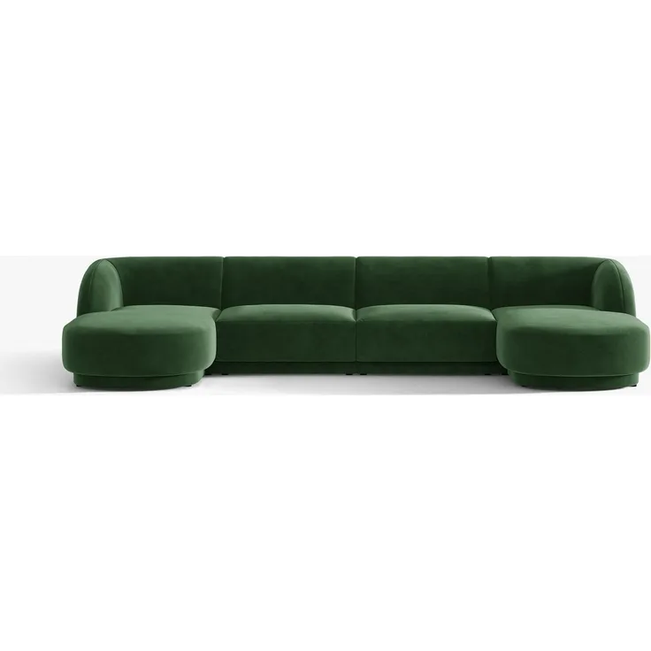 Micadoni Panorama-Sofa Miley 5-Sitzer Samt Venus Flaschengrün