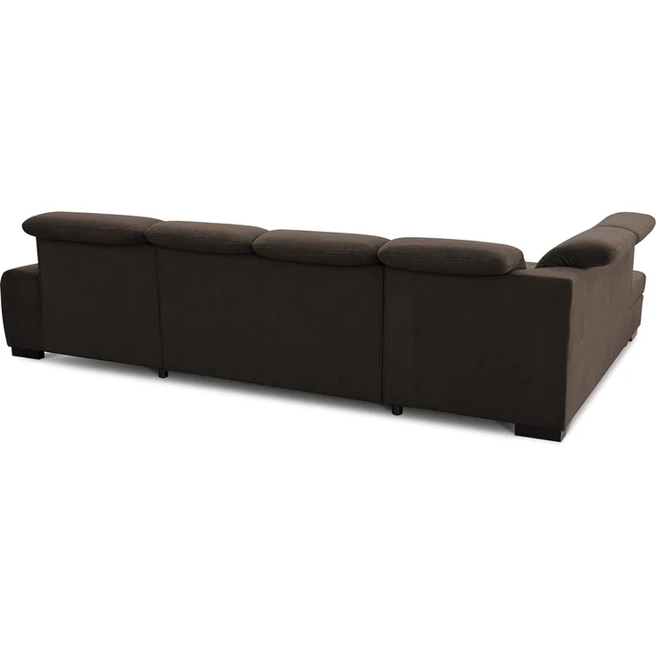 CAVADORE U-Form Lexi mit XXL-Longchair / Inkl. Bett, Bettkasten, Stauraum und Kopfteilfunktion / Leichte Fleckenentfernung dank Soft Clean / 329x82-99x224 / Flachgewebe: Braun – Bild 6