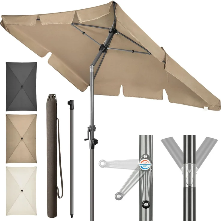 4smile SunnyShade Sonnenschirm Balkon mit Kurbel Roma, mit Schutzhülle, Sonnenschirm rechteckig 200x125 cm, Sonnenschutz Balkon mit UV 50+, Balkonschirm, knickbar und höhenverstellbar, Taupe