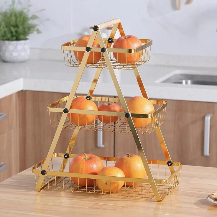 3-stöckige Etagere mit Griff, Obstkorb in Gold - Tragbar & Platzsparend – Bild 5