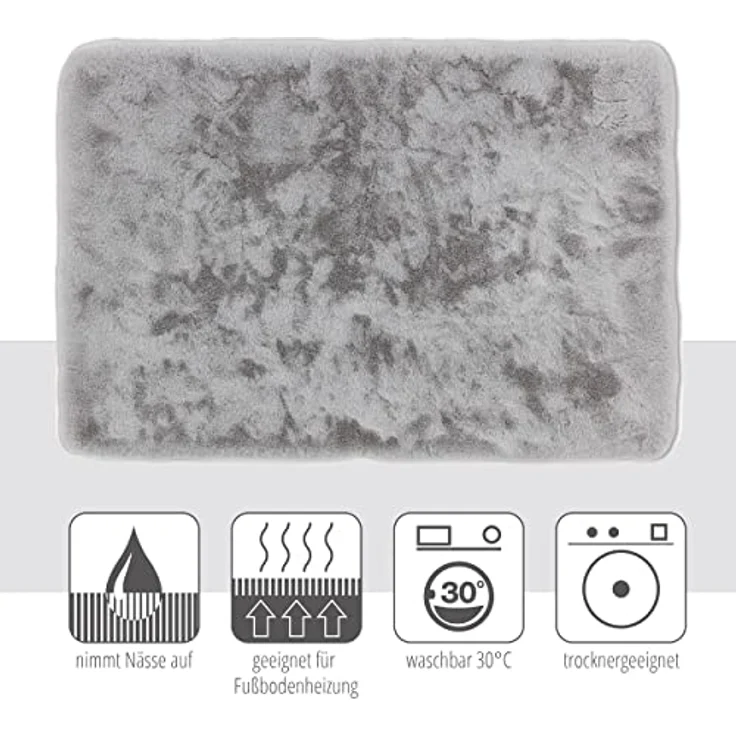 Schöner Wohnen Kollektion Badteppich 'Bali', silbern, 60 x 90 cm, rutschhemmend, waschbar bei 30°C, pflegeleicht, für Fußbodenheizung geeignet – Bild 6