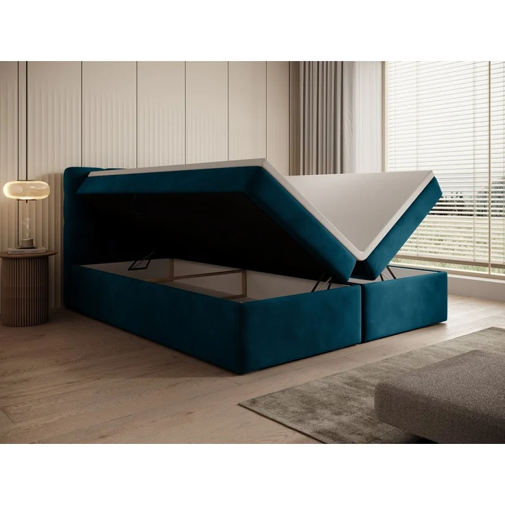 thematys Boxbett Luxus mit Bettkasten 180x200cm, mit Bonnellfederkernmatratze H3, Bouclé/Velours, mit Stauraum, mit 3 cm Topper, Blau (Holland 86), Art.-Nr. S0WGG0ANRVF – Bild 5