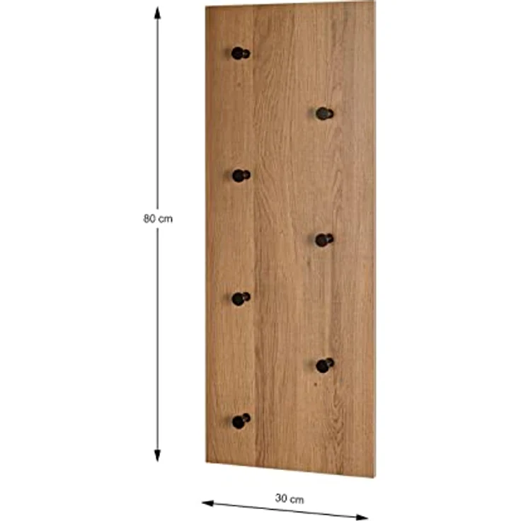 HAKU Möbel Wandgarderobe eiche, schwarz, MDF, Metall - Maße: B 80 cm x H 30 cm x T 5 cm, Style: Modern – Bild 6