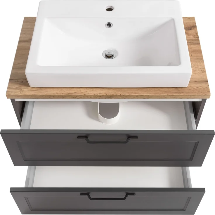 Waschtisch >Lyon< in grau, Wotaneiche, MDF - 80x63x47cm (BxHxT) – Bild 6