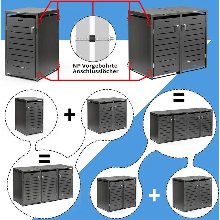 Mülltonnenbox 3er Mülltonnenverkleidung Mülltonnenhaus Abfallbehälter Müllbox – Bild 3