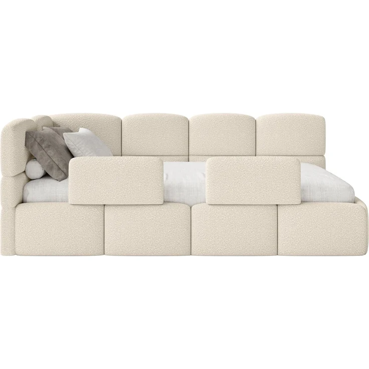 Selsey 'Cloudy' Jugendbett links, Matratze & Rausfallschutz, Bouclé Hellbeige, 90x200 cm – Bild 2