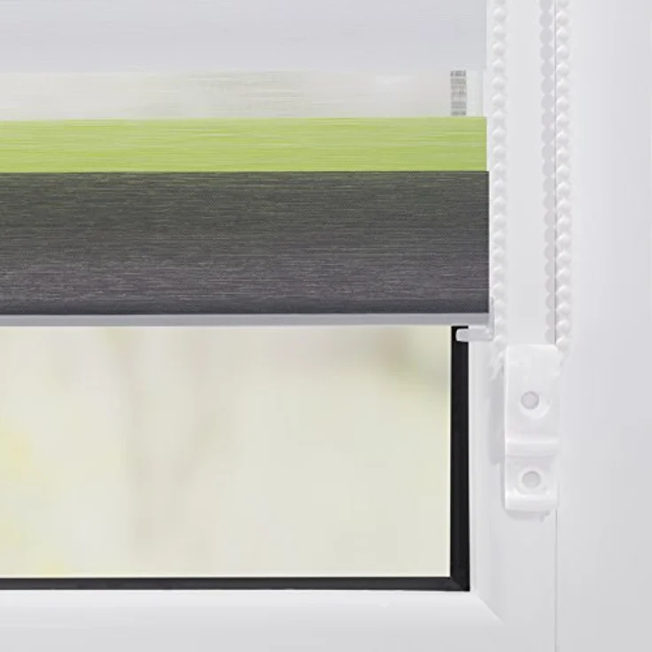 Lichtblick Doppelrollo Klemmfix ohne Bohren, Streifen Bunt, Blickdicht, Klemmträger-Montage, Sichtschutz, Wandmongtage, Deckenmontage, für Fenster und Türen Grün - Grau - Weiß,90x220 cm (B x L) – Bild 5