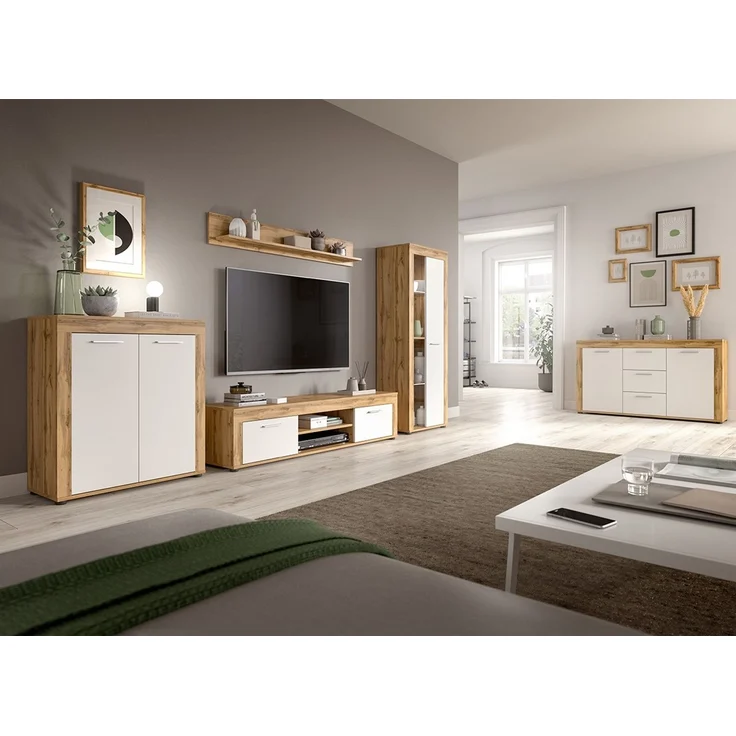 xonox. home Wohnen Jam X8BK6T20 Highboard Hochkommode Wohnzimmerschrank Hochschrank in Wotan Eiche Melamin und weiß Melamin, ca. B/H/T: 80 x 88 x 35 cm – Bild 8