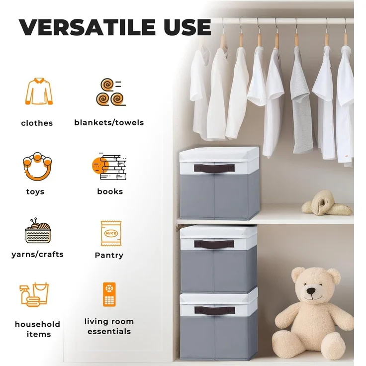 ABC Aufbewahrungskorb mit Deckel, 4er-Set, für Regale und Kinderzimmer – Bild 5
