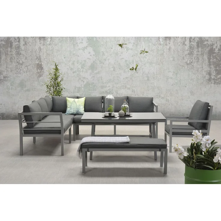 Garden Impressions Dining-Ecklounge "Lakes XL", inkl. Sitzbank, Tisch und Kissen, arctic grey / reflex black, mit Sessel,links