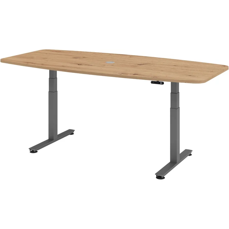 bümö Konferenztisch elektrisch höhenverstellbar 220x103 in Asteiche, Gestell: Graphit - elektrischer Besprechungstisch oval mit Memoryfunktion höhenverstellbarer Meetingtisch, XDSM22-R-G – Bild 1