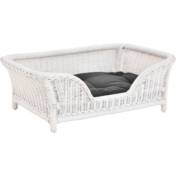Krines Home Hundekorb Großer Rattan Hundekorb geflochten Hundebett Hund hoch mit Kissen, Rattan Korb, Hundecouch