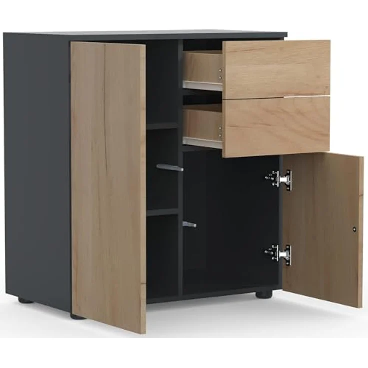 VCM Kommode & Sideboard Dalosa 918339 Anthrazit / Honig-Eiche H. 77 x B. 70 x T. 39cm – Bild 5