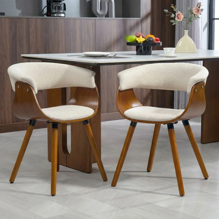 MELAYR, Esszimmerstuhl 2er Set Küchenstuhl mit Rückenlehne, Leinenoptik, 62 x 55 x 75 cm, Beige – Bild 4