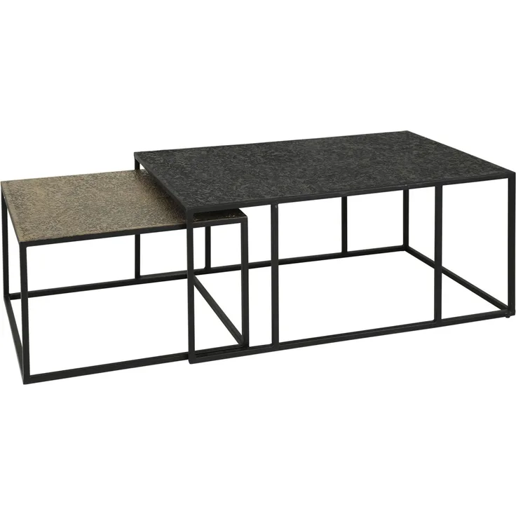 Couchtisch 2er-Set Metall strukturierte Oberfläche, modern Industrial Stil, antike Bronze Schwarz, montiert geliefert