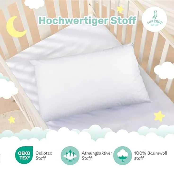 Öko-Tex-Baumwoll-Kinderkissen Weiß - Perfektes Kopfkissen für Kinder von 1 bis 3 Jahren - 33x45 cm Sanftes, hypoallergenes Kissen, leicht zu waschen - Hervorragend für den Schlafbereich und unterwegs – Bild 4