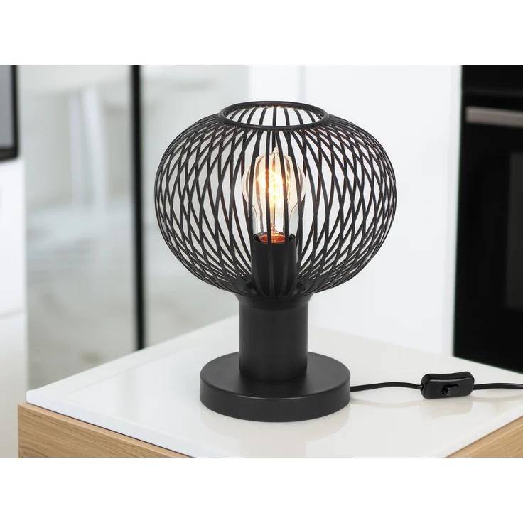 LED Tischleuchte mit Gitter Lampenschirm Schwarz, Höhe 28cm – Bild 5
