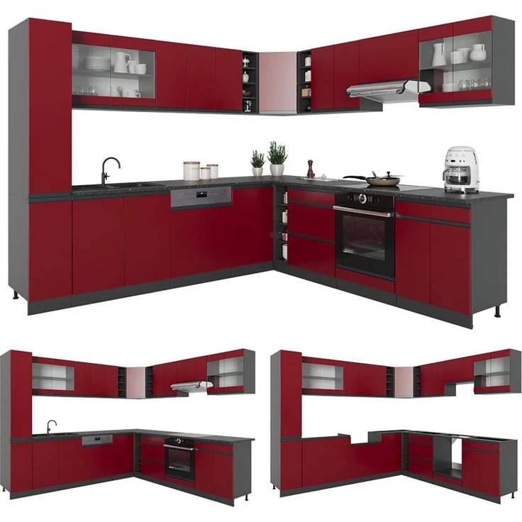 Eckküche R-Line Rot/Anthrazit 277 x 257 cm J-Shape, AP Eiche Vicco – Bild 6