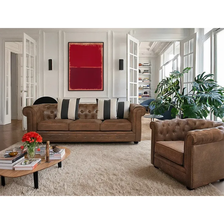 Vente-unique - CHESTERFIELD Sessel StoffStoff Braun - B 78 cm x H 72 cm x L 82 cm – Bild 7