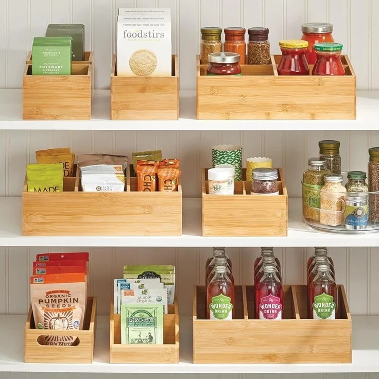 mDesign Teebox Organizer Holzkiste Gewürzkiste Aufbewahrungsbox 3 Fächer Bambus – Bild 3