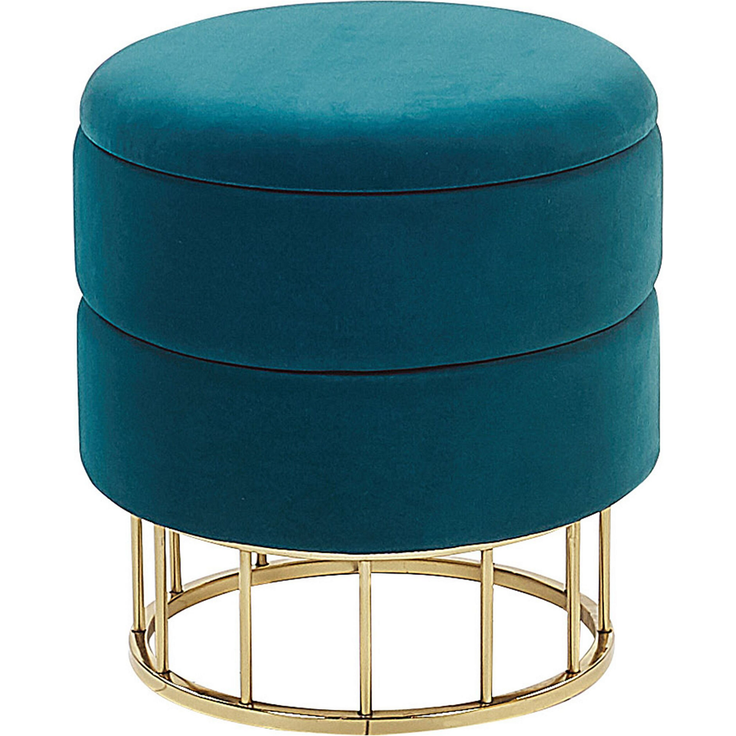 Pouf Samtstoff mit Stauraum blaugrün ⌀ 37 cm ELGIN