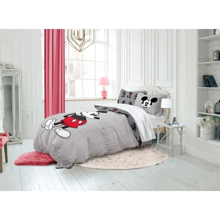 Disney Kinderbettwäsche Disney Mickey Mouse Bettbezug-Set 135x200 cm + Kissenbezug 80x80 cm, Washed Cotton, 2 teilig, 100 % Baumwolle, maschinenwaschbar, wendbar