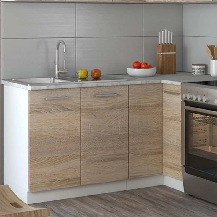 Eckküche R-Line Sonoma/Weiß 187 x 167 cm, AP Marmor mit LED-Leisten Vicco – Bild 2
