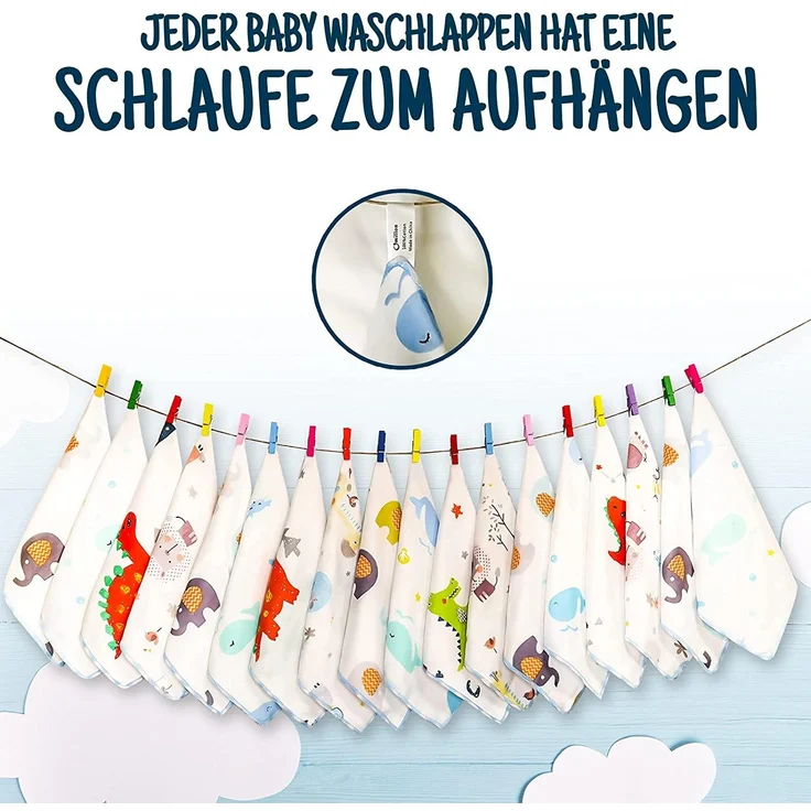 Omilion Baby Musselin Waschlappen aus Baumwolle 18 Stück, Kinderservietten, Baby Handtücher Set für Neugeborene, Weiche Baby Gesichtstücher und Badetuch, Weich und atmungsaktiv – Bild 4