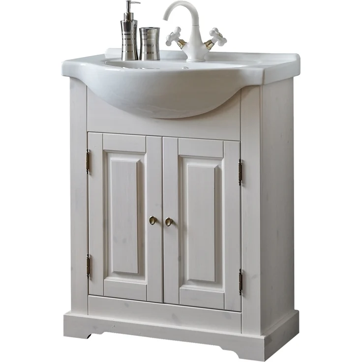Badmöbel Waschplatz Set inkl. Keramik-Waschtisch 65 cm, 2-teilig LIRIA-56, Massivholz, B x H x T ca.: 70 x 200 x 43 cm – Bild 3