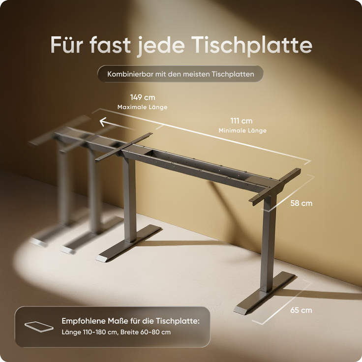DESKSPACE PRO Elektrisch Höhenverstellbarer Schreibtischgestell mit Memory Funktion, Grau – Bild 8